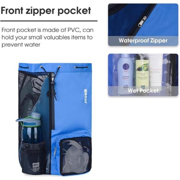 Swim Bag Mesh Drawstring Backpack with Wet Pocket for Swimming,Gym& Workout Gear - Picture 3 of 7